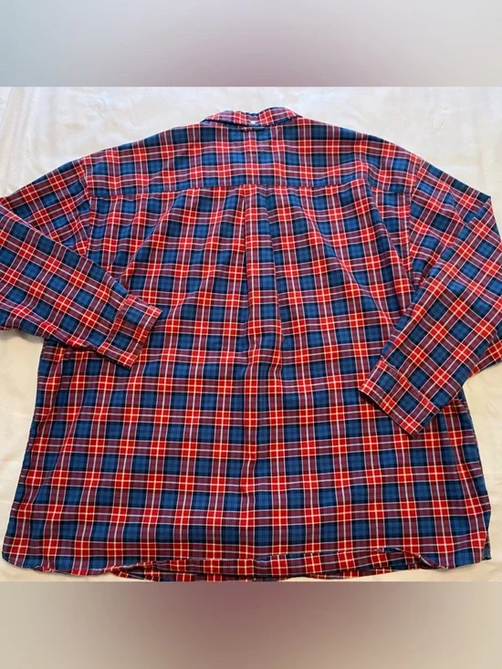 Tommy Hilfiger Men's 4XL Red and Blue Plaid Long Sleeve Button-Down Shirt - Picture 8 of 10